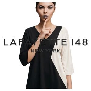 Lafayette 148 NY Women's Colorblock V-Neck Long Sleeve Blouse. Black, White. P/S